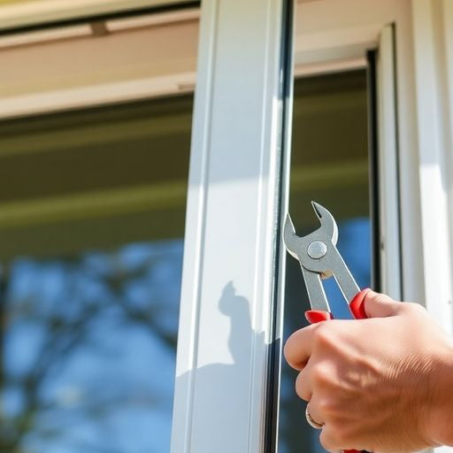 Person removing a single hung window from a house.