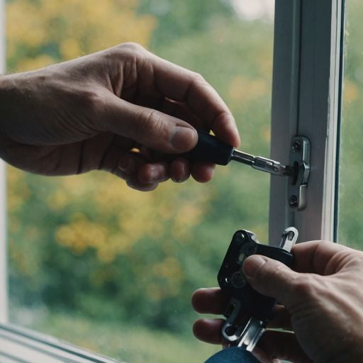 Close-up of hands fixing a window latch securely