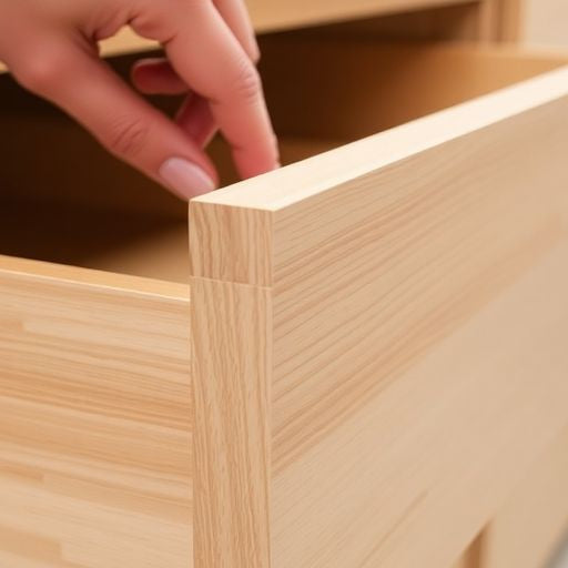 Close-up of hands adjusting self-closing cabinet drawers.