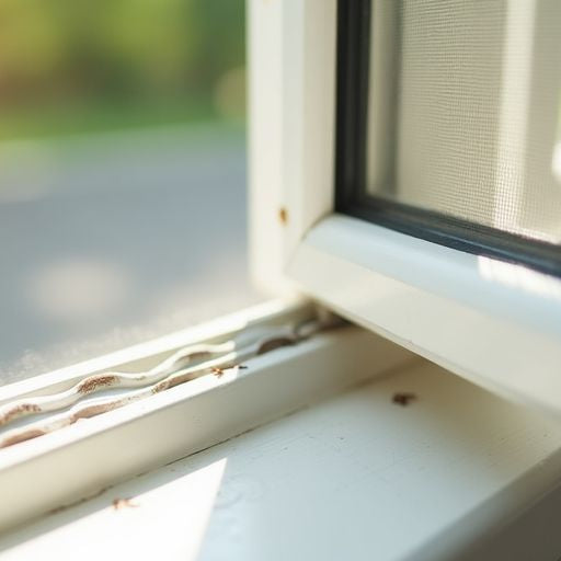 Close-up of sealed window to prevent bugs.