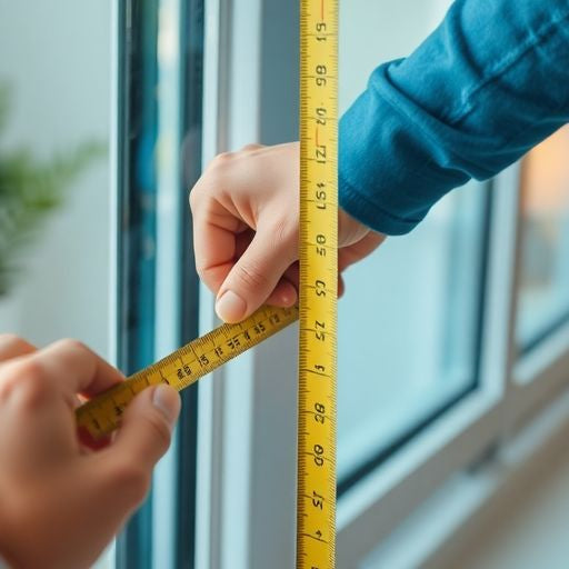 Person measuring window frame with a tape measure.