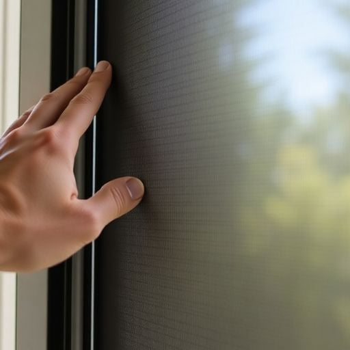 Close-up of a sliding screen door in use.