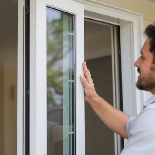 Person removing a vertical sliding window at home.
