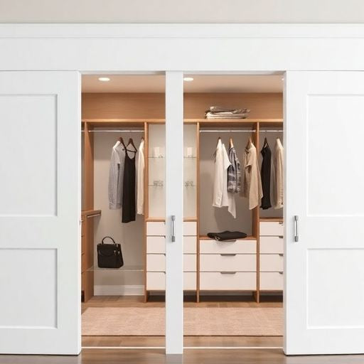 Modern bypass closet doors in a contemporary room.