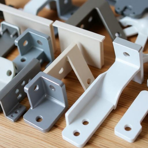 Different types of corner brackets on a wooden surface.