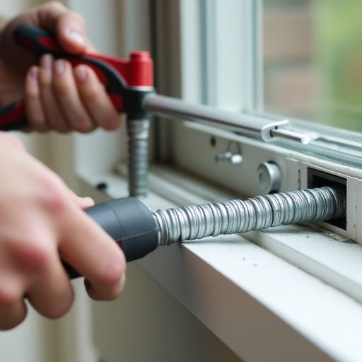 Person removing aluminum sash using a spiral balancer.