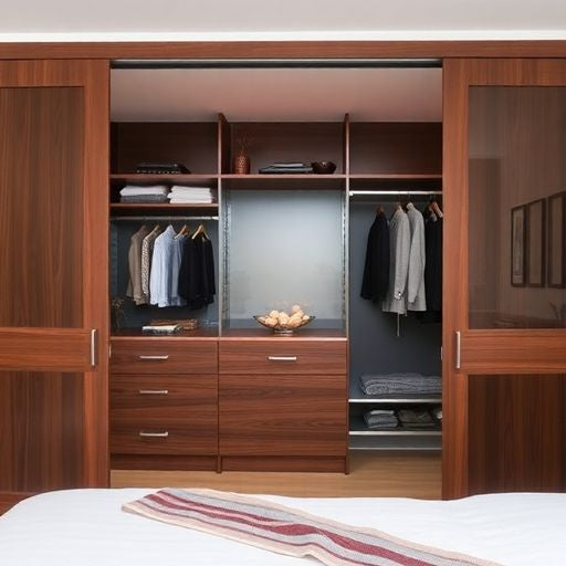 Modern bedroom with stylish sliding closet doors.