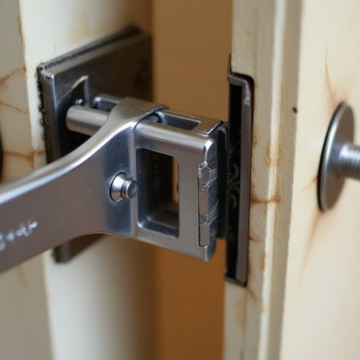 Close-up of Allen wrench adjusting door hinges.