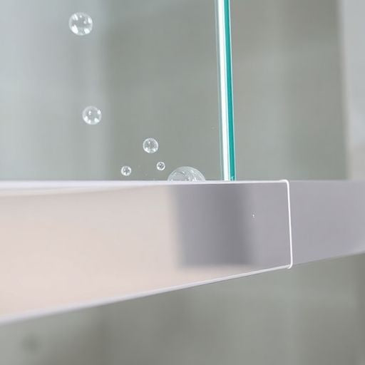 Close-up of a shower door bottom seal installation.