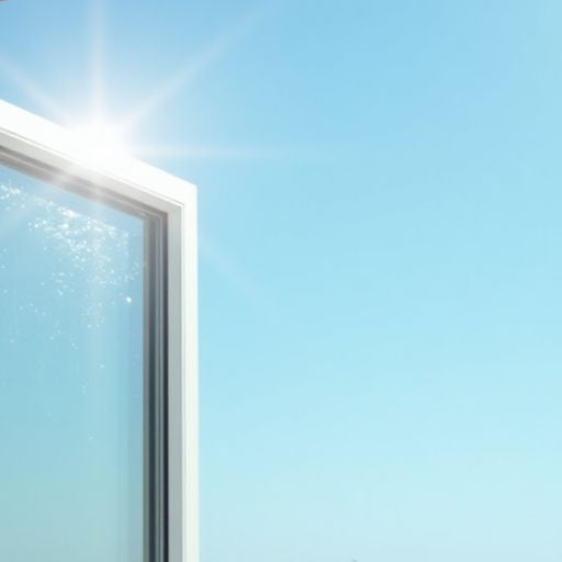 Clean aluminum window frame with shiny surface and blue sky.