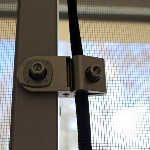 Close-up of a screen door hinge repair.