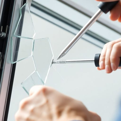 Person fixing broken aluminum frame window.