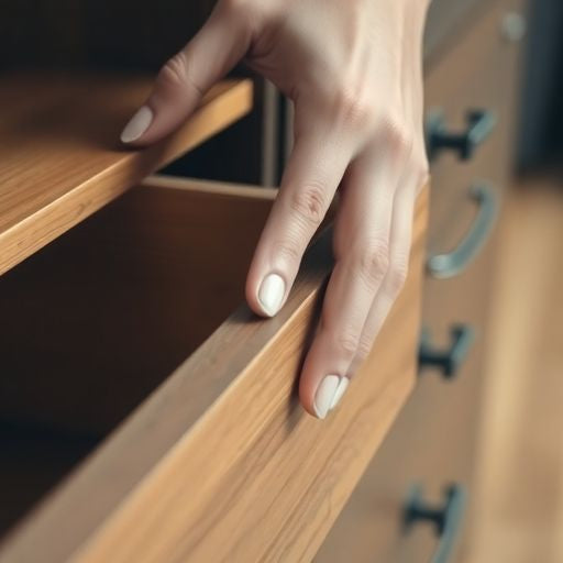 Hand removing a drawer from a dresser.