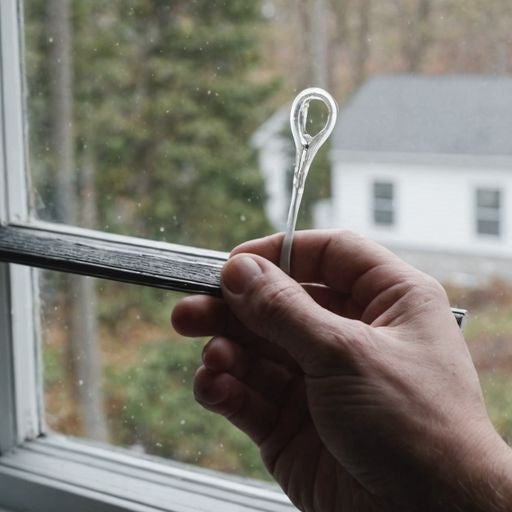 Person holding bulb seal weatherstripping by window frame