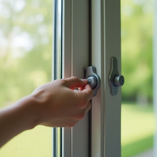 Hand adjusting screen door height with tools.