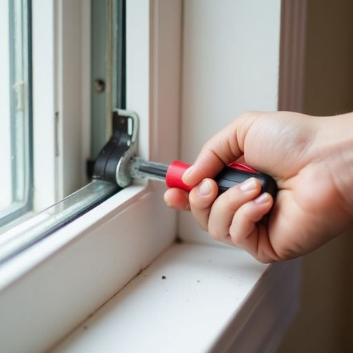 Person removing window sash with tools in hand.