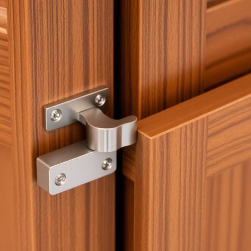 Close-up of soft close hinges on a cabinet door.