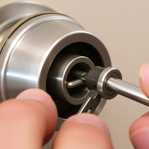 Close-up of a person rekeying a Schlage lock.