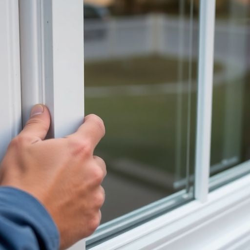 Person sealing a single pane window with weatherstripping.