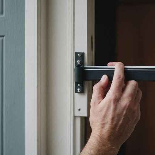 Applying weather stripping to a door for better insulation.
