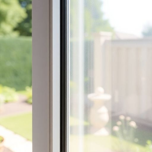 Close-up of a sliding glass door and track.