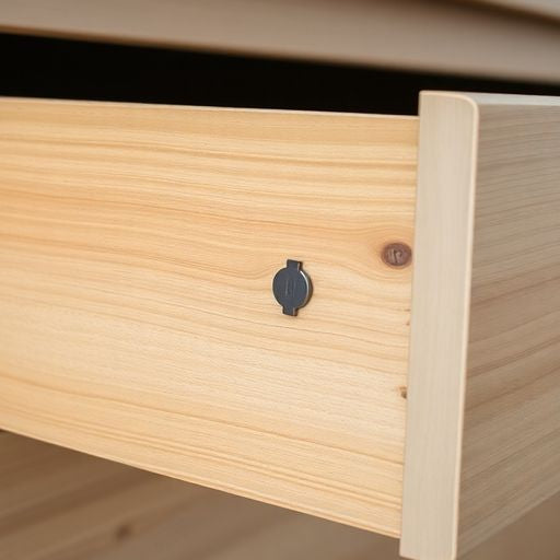 Close-up of sturdy dresser drawers in action.
