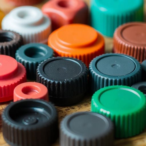 Variety of screw caps on a wooden surface for DIY.