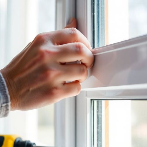 Person fixing a window track with tools in hand.