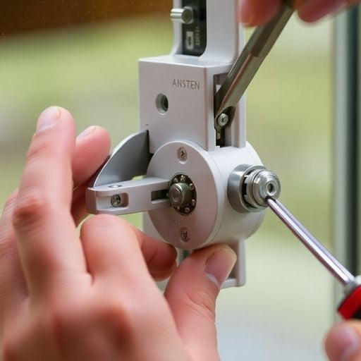 Close-up of hands removing Andersen window crank.