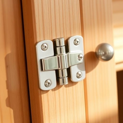 Close-up of installed self-closing inset hinges.