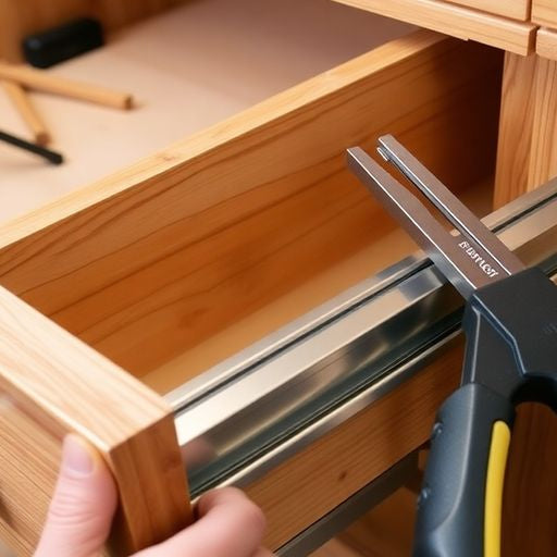 Modern drawer slides installation in old wooden cabinets.