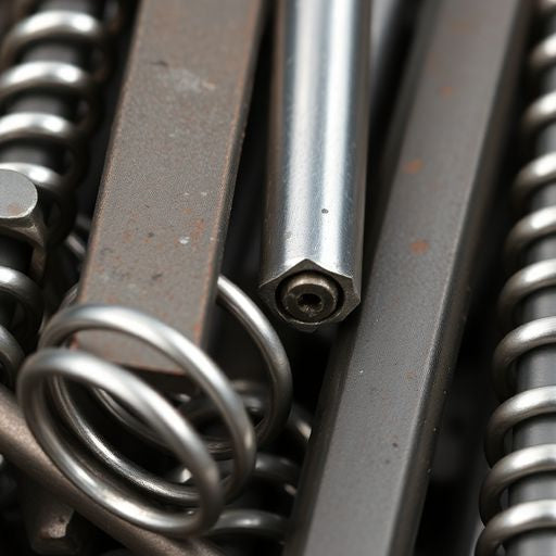 Close-up of shiny spring steel pieces for metalworking.