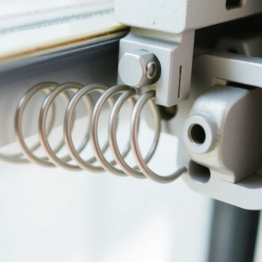 Close-up of a window spring mechanism for repair.