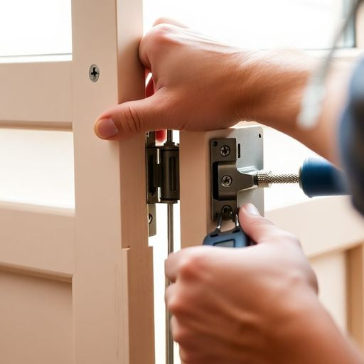 Person removing bifold doors with tools, focusing on hinges.