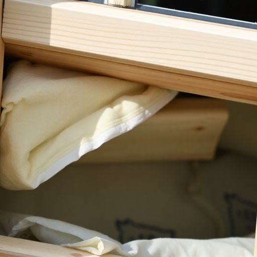 Close-up of a detailed window jamb with insulation.