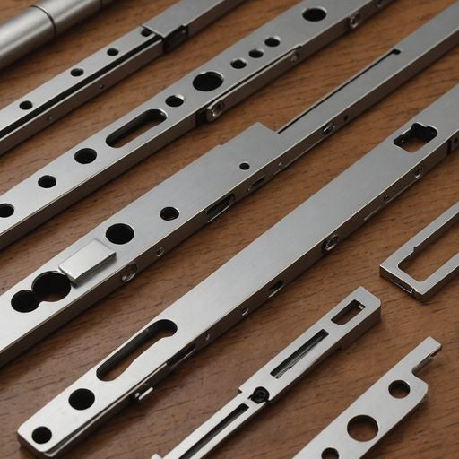 Various PGT window parts on a wooden surface.