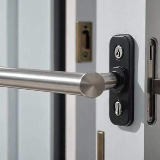 Modern sliding glass door lock close-up