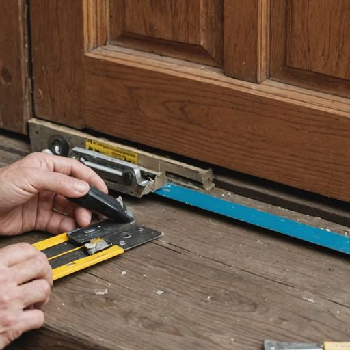 Applying weatherstripping to a wooden door