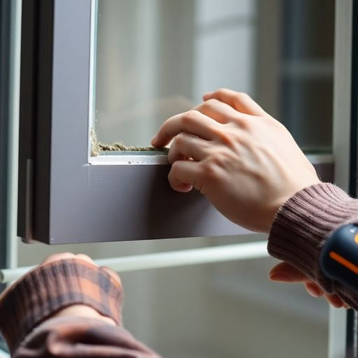 Person removing double hung window sash with tools.