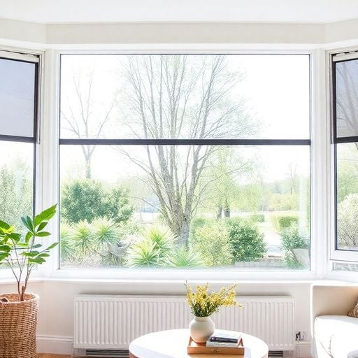 Modern window screens in a bright, airy room.