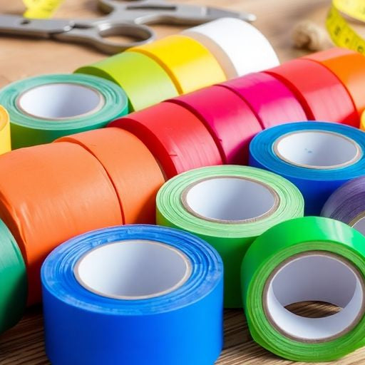 Colorful rolls of butyl tape on a wooden surface.