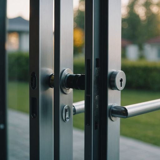 Sliding glass door lock securing a modern home.