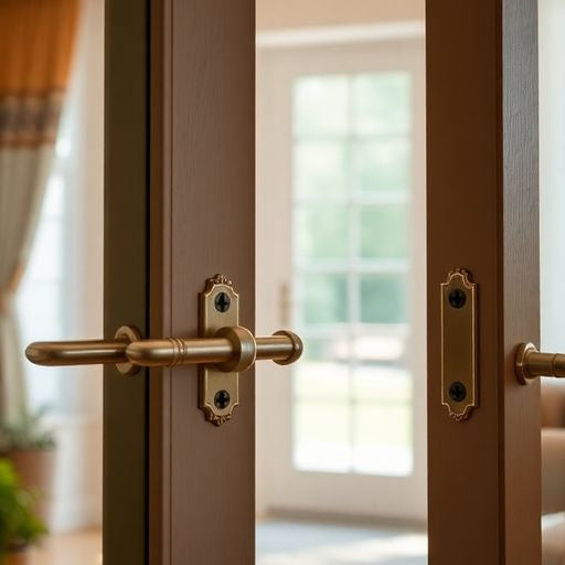 Interior view of elegant locked French doors.