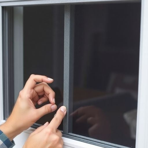 Hands removing a screen from a vinyl window.