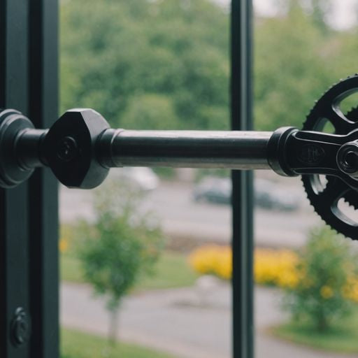 BiltBest window crank close-up, bright background, in action.