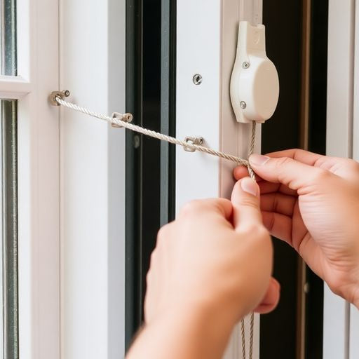 Close-up of hands replacing Andersen window sash cord.