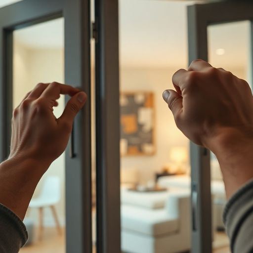 Person adjusting bifold doors for perfect alignment indoors.