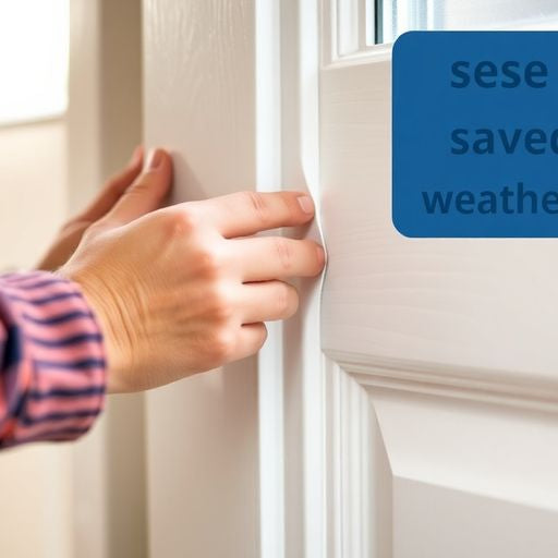 Person sealing door with weather stripping for energy efficiency.