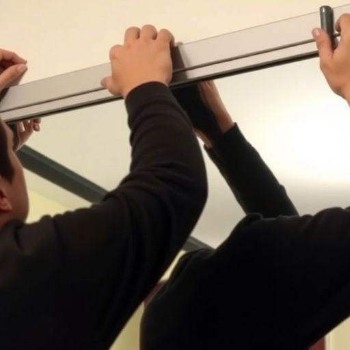 Person hanging a heavy mirror on a wall securely.