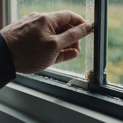 Person installing weather stripping on a window for energy efficiency.